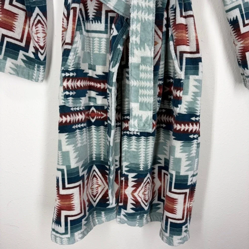 Pendleton Womans Bathrobe S Silver Blue Harding Star Aztec Robe Unisex Cotton